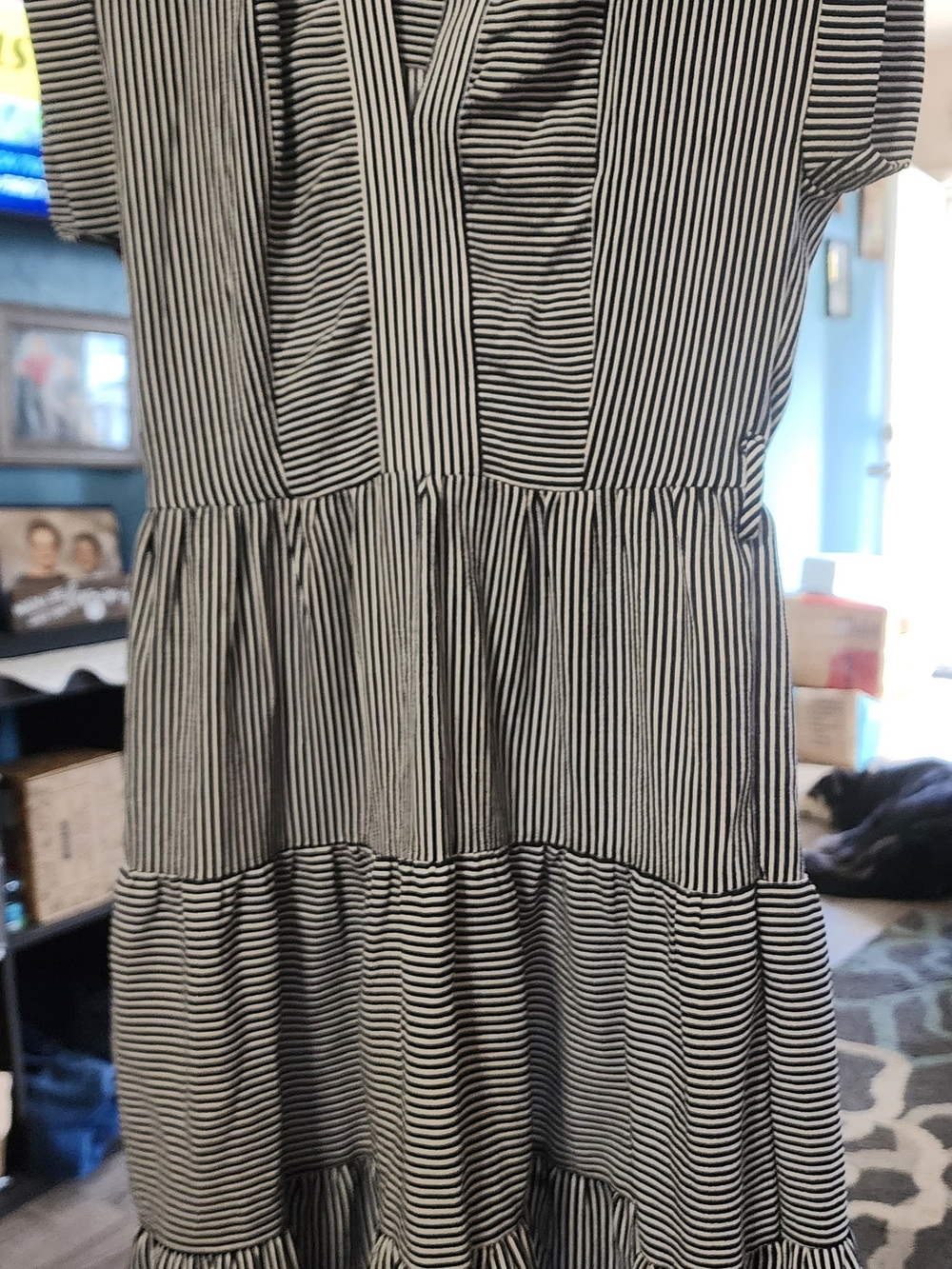 Monteau Black and White Striped Midi Dress Sz SM NWT